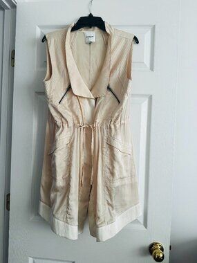 bebe Women’s Long Utility Vest Cream Zip Pockets Drawstring Waist Size M